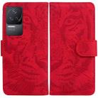 For Xiaomi Redmi K40S Tiger Embossing Pattern Horizontal Flip Leather Phone Case(Red) - 1