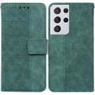 For Samsung Galaxy S21 Ultra 5G Geometric Embossed Leather Phone Case(Green) - 1