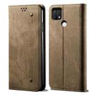 For OPPO A35 / A15 / A15S Denim Texture Casual Style Leather Phone Case(Khaki) - 1