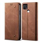 For OPPO A35 / A15 / A15S Denim Texture Casual Style Leather Phone Case(Brown) - 1