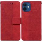 For iPhone 12 / 12 Pro Geometric Embossed Leather Phone Case(Red) - 1