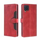 For Samsung Galaxy M32 India Version Skin Feel Straw Hat Magnetic Buckle Leather Phone Case(Red) - 1