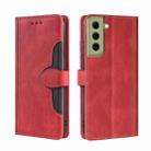 For Samsung Galaxy S21 FE Skin Feel Straw Hat Magnetic Buckle Leather Phone Case(Red) - 1