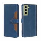 For Samsung Galaxy S21 FE Skin Feel Straw Hat Magnetic Buckle Leather Phone Case(Blue) - 1