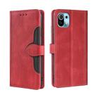 For Xiaomi Mi 11 Skin Feel Straw Hat Magnetic Buckle Leather Phone Case(Red) - 1
