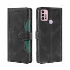 For Motorola Moto G30 Skin Feel Straw Hat Magnetic Buckle Leather Phone Case(Black) - 1