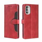 For Motorola Moto G51 Skin Feel Straw Hat Magnetic Buckle Leather Phone Case(Red) - 1