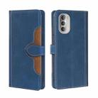 For Motorola Moto G51 Skin Feel Straw Hat Magnetic Buckle Leather Phone Case(Blue) - 1