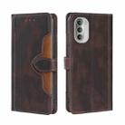 For Motorola Moto G51 Skin Feel Straw Hat Magnetic Buckle Leather Phone Case(Brown) - 1