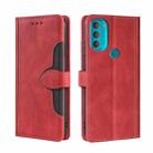 For Motorola Moto G71 5G Skin Feel Straw Hat Magnetic Buckle Leather Phone Case(Red) - 1