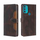 For Motorola Moto G71 5G Skin Feel Straw Hat Magnetic Buckle Leather Phone Case(Brown) - 1