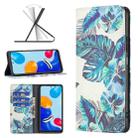 For Xiaomi Redmi Note 11 International Version Colored Drawing Pattern Invisible Magnetic Horizontal Flip Leather Phone Case(Blue Leaves) - 1