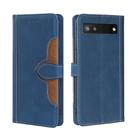 For Google Pixel 6a Skin Feel Straw Hat Magnetic Buckle Leather Phone Case(Blue) - 1