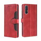 For OPPO Reno3 5G JP Version Skin Feel Straw Hat Magnetic Buckle Leather Phone Case(Red) - 1