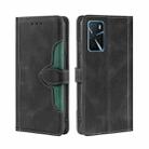 For OPPO A16 Skin Feel Straw Hat Magnetic Buckle Leather Phone Case(Black) - 1