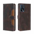 For OPPO A16 Skin Feel Straw Hat Magnetic Buckle Leather Phone Case(Brown) - 1
