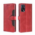 For OPPO A16 Skin Feel Straw Hat Magnetic Buckle Leather Phone Case(Red) - 1