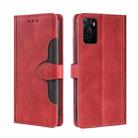 For OPPO A55s 5G Skin Feel Straw Hat Magnetic Buckle Leather Phone Case(Red) - 1