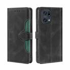 For OPPO Find X5 Pro Skin Feel Straw Hat Magnetic Buckle Leather Phone Case(Black) - 1