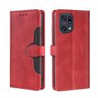 For OPPO Find X5 Pro Skin Feel Straw Hat Magnetic Buckle Leather Phone Case(Red) - 1