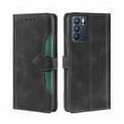 For OPPO Reno6 Skin Feel Straw Hat Magnetic Buckle Leather Phone Case(Black) - 1