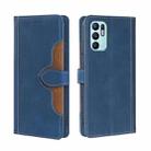 For OPPO Reno6 4G Skin Feel Straw Hat Magnetic Buckle Leather Phone Case(Blue) - 1