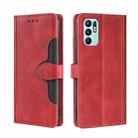 For OPPO Reno6 4G Skin Feel Straw Hat Magnetic Buckle Leather Phone Case(Red) - 1