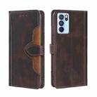 For OPPO Reno6 Pro Skin Feel Straw Hat Magnetic Buckle Leather Phone Case(Brown) - 1