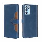 For OPPO Reno6 Pro Skin Feel Straw Hat Magnetic Buckle Leather Phone Case(Blue) - 1