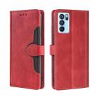 For OPPO Reno6 Pro Skin Feel Straw Hat Magnetic Buckle Leather Phone Case(Red) - 1