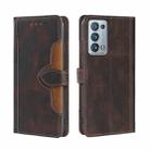 For OPPO Reno6 Pro+ Skin Feel Straw Hat Magnetic Buckle Leather Phone Case(Brown) - 1