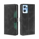 For OPPO Reno7 5G Skin Feel Straw Hat Magnetic Buckle Leather Phone Case(Black) - 1