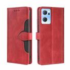 For OPPO Reno7 5G Skin Feel Straw Hat Magnetic Buckle Leather Phone Case(Red) - 1