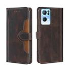 For OPPO Reno7 Pro 5G Skin Feel Straw Hat Magnetic Buckle Leather Phone Case(Brown) - 1