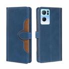 For OPPO Reno7 Pro 5G Skin Feel Straw Hat Magnetic Buckle Leather Phone Case(Blue) - 1