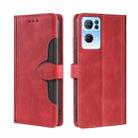 For OPPO Reno7 Pro 5G Skin Feel Straw Hat Magnetic Buckle Leather Phone Case(Red) - 1