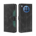 For Huawei nova 8i Skin Feel Straw Hat Magnetic Buckle Leather Phone Case(Black) - 1