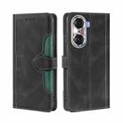 For Honor 60 Pro Skin Feel Straw Hat Magnetic Buckle Leather Phone Case(Black) - 1