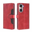 For Honor 60 Pro Skin Feel Straw Hat Magnetic Buckle Leather Phone Case(Red) - 1