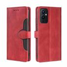 For OnePlus 9 Skin Feel Straw Hat Magnetic Buckle Leather Phone Case(Red) - 1