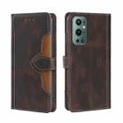 For OnePlus 9 Pro Skin Feel Straw Hat Magnetic Buckle Leather Phone Case(Brown) - 1