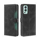 For OnePlus Nord 2 5G Skin Feel Straw Hat Magnetic Buckle Leather Phone Case(Black) - 1