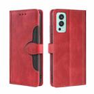 For OnePlus Nord 2 5G Skin Feel Straw Hat Magnetic Buckle Leather Phone Case(Red) - 1