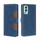 For OnePlus Nord 2 5G Skin Feel Straw Hat Magnetic Buckle Leather Phone Case(Blue) - 1