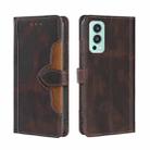 For OnePlus Nord 2 5G Skin Feel Straw Hat Magnetic Buckle Leather Phone Case(Brown) - 1