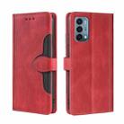 For OnePlus Nord N200 5G Skin Feel Straw Hat Magnetic Buckle Leather Phone Case(Red) - 1