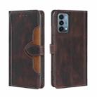 For OnePlus Nord N200 5G Skin Feel Straw Hat Magnetic Buckle Leather Phone Case(Brown) - 1