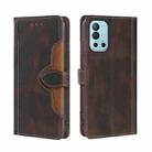 For OnePlus 9R Skin Feel Straw Hat Magnetic Buckle Leather Phone Case(Brown) - 1