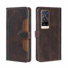 For vivo X60 Pro+ Skin Feel Straw Hat Magnetic Buckle Leather Phone Case(Brown) - 1
