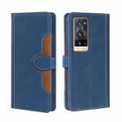 For vivo X60 Pro+ Skin Feel Straw Hat Magnetic Buckle Leather Phone Case(Blue) - 1